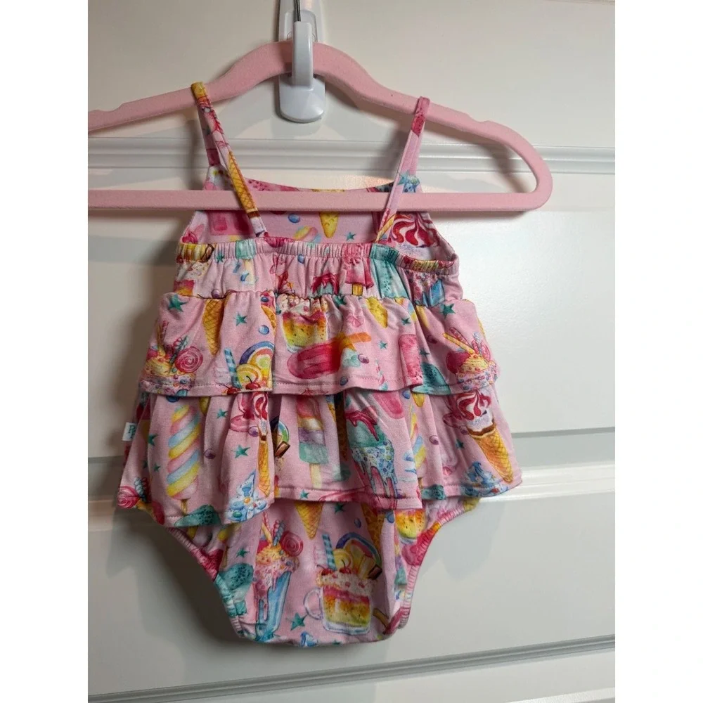 13. Posh Peanut Pink Ice Cream Bamboo Ruffle Romper Bodysuit 0-3 Months